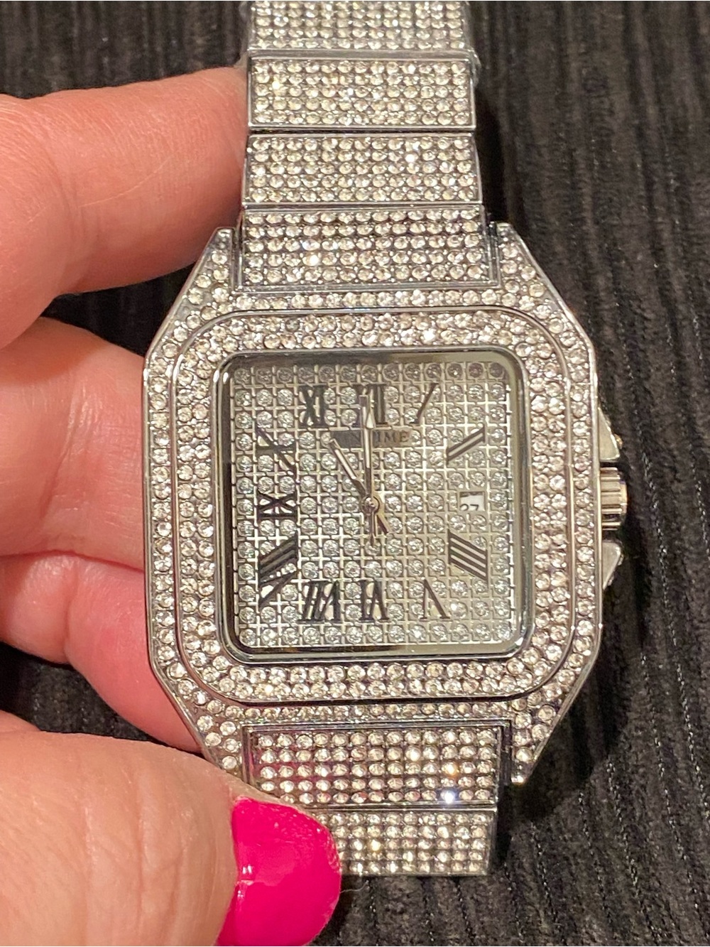 In Time New Men's Silver Crystal Pavé Bracelet Watch - Sparkling Stainless Look